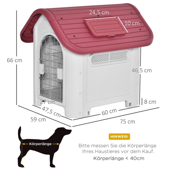 Hundekennel Udendørs Hundehus Med Tagluge Port Shelter Til Små Hunde Små Dyreskur Luftcirkulation Vandtæt Metal Pp Rød+Lysgrå