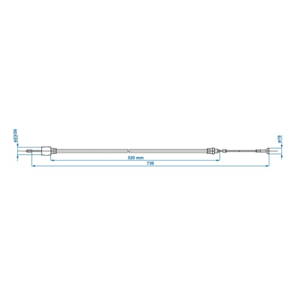 Bromskabel 520/730mm kopp Ø26mm lämplig för AL-KO > '97