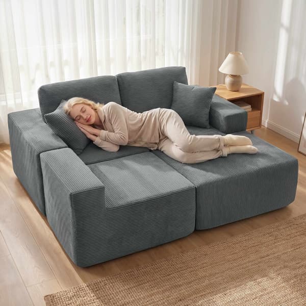 Modulaarinen L-muotoinen vuodesohva, syvä istuin, sametti, tummanharmaa