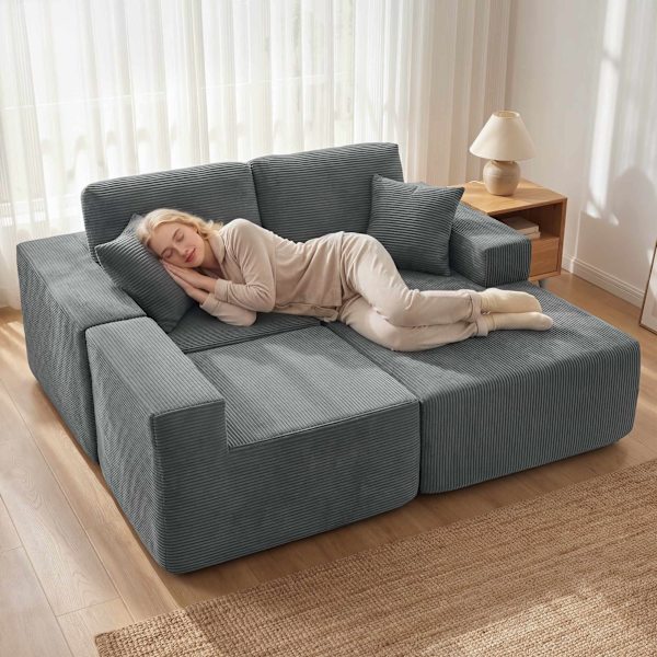 Modulär L-formad bäddsoffa, djup sits, manchester, mörkgrå
