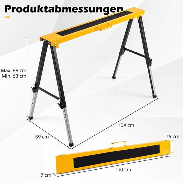 Foldbare savbukke, 2-pak, justerbare højder, gul