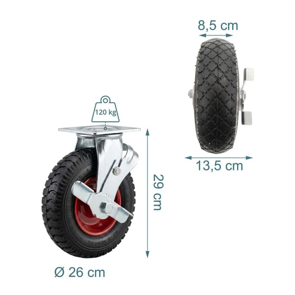 Länkhjulssats med broms, luftfyllda däck, 2-pack