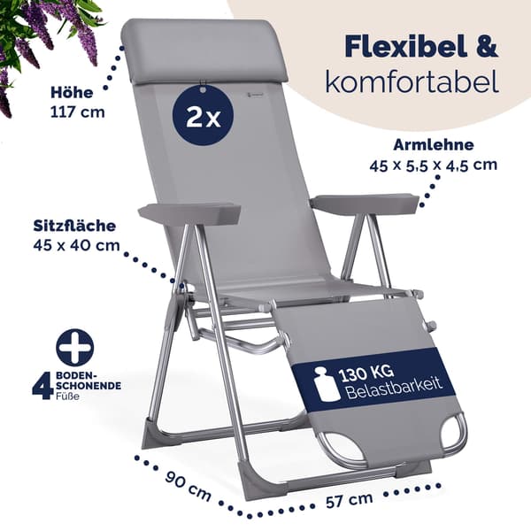 Hopfällbara trädgårdsstolar i aluminium, set om 2, grå