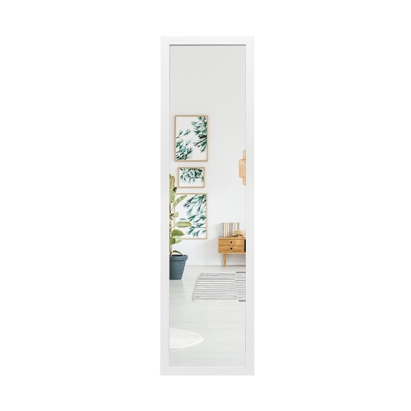 Rektangulär helkroppsspegel med hängkrok för dörr 33x119cm vit