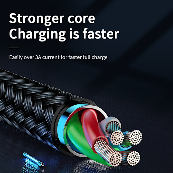 Kabel USB-A - microUSB 3A med ladeindikator 1,2m sort