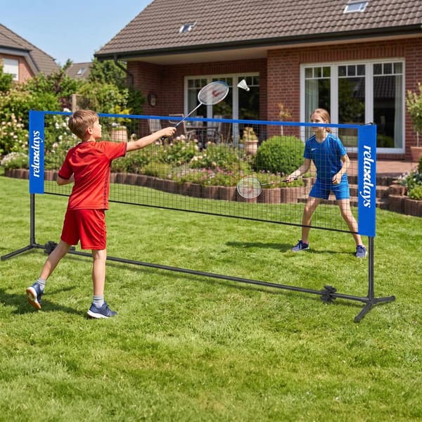 Justerbart badmintonnet med stativ, 400 cm, blå