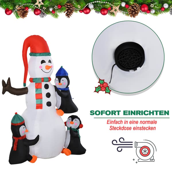 Jule Oppustelig Snemand Med 3 Pingviner Led'Er Polyester 140 X 70 X 180 Cm