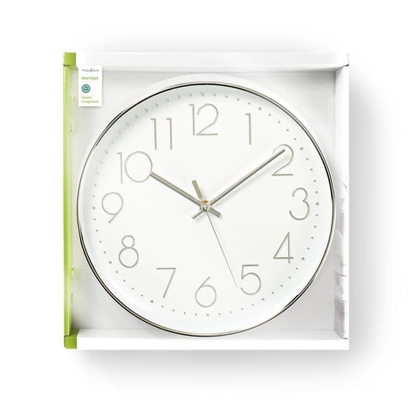 Väggklocka | Diameter: 300 mm | Plast | Silver / Vit