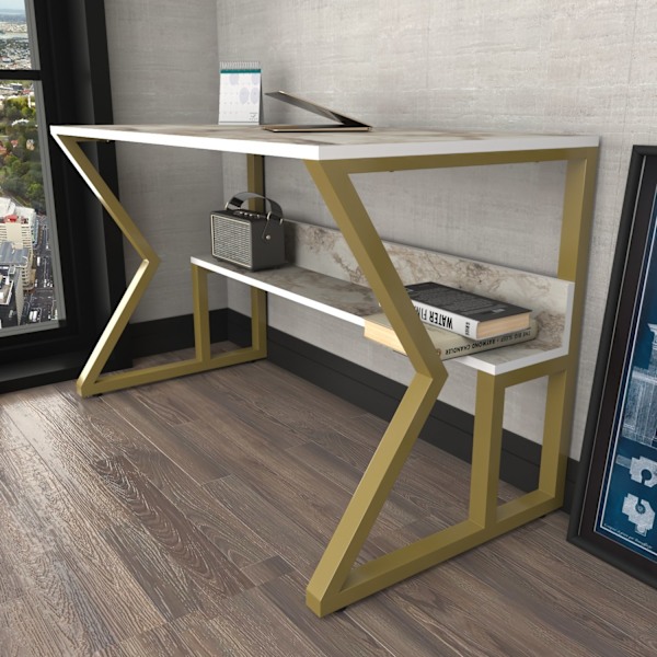 Study Desk Wake - valkoinen, kulta