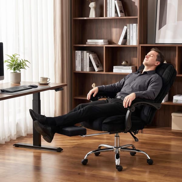 Ergonomisk kontorstol med massage, fodstøtte, sort