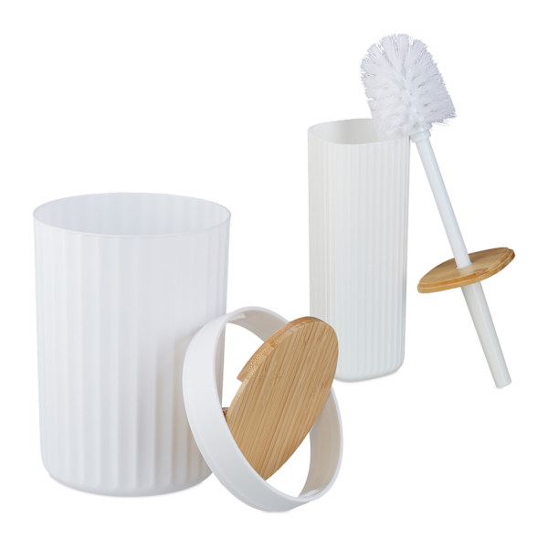 Badrumstillbehörsset, plast & bambu, 6-delat