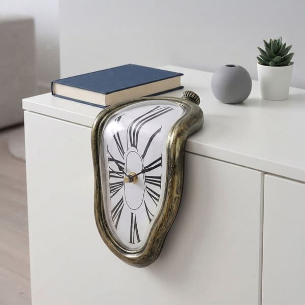 Surrealistisk bronsbordsklocka – böjd design, 16 cm