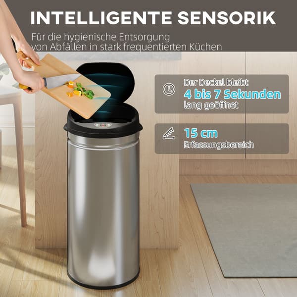 Beröringsfri 42L rostfri papperskorg med sensor