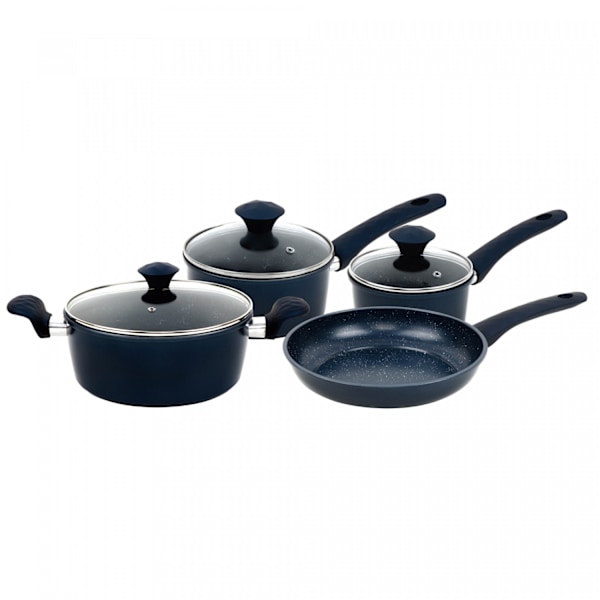 Herzberg HG-04685BLU: 7 delar marmorbelagd kokkärl i gjutjärn - blå