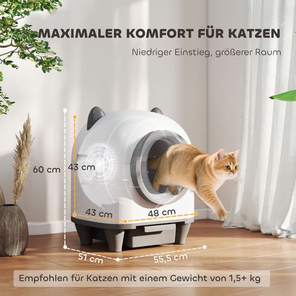 Selvrensende kattebakke med app kontrol 80 L lugtfjernelse til flere katte