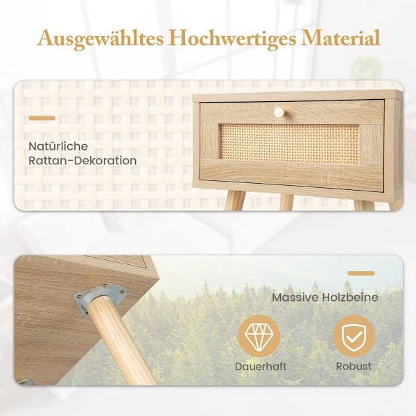 Sengebord med skuffe sidebord med rattan design 40 x 40 x 55 cm eg