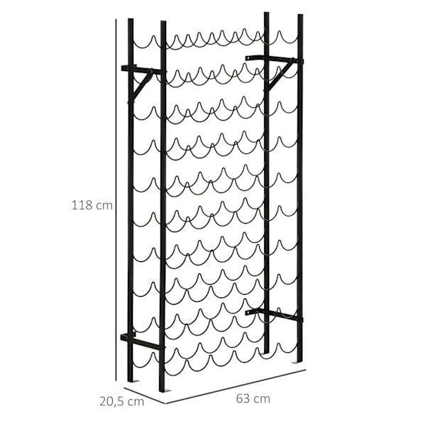Viiniteline 60 Pullolle Seinään Kiinnitettävä Pulloteline, Metallinen Viiniteline, Musta