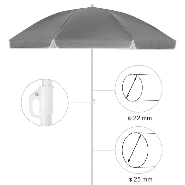2m antracit strandparasol, vippe- og højdejusterbar