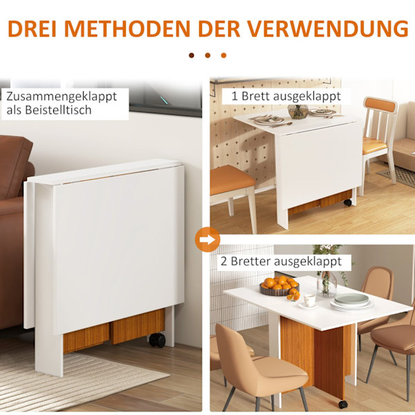 Klapbord Spisebord Mobilt Skrivebord Med Klapbord Sidebord Med Hjul Spisebord Til Køkken Hvid