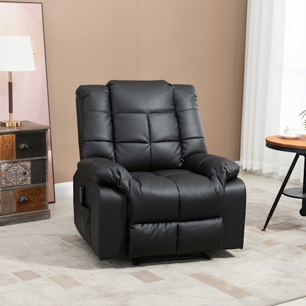 Massagestol, TV-stol, elektrisk avslappningsstol med massagefunktion, konstläder, trä, stål, skum, svart, 94 x 99 x 99 cm