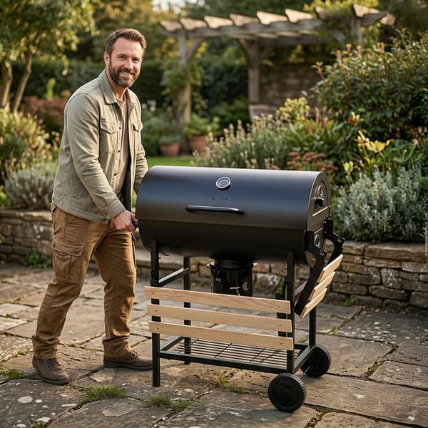 Kulgrill med låg, termometer, justerbare ventilationsåbninger