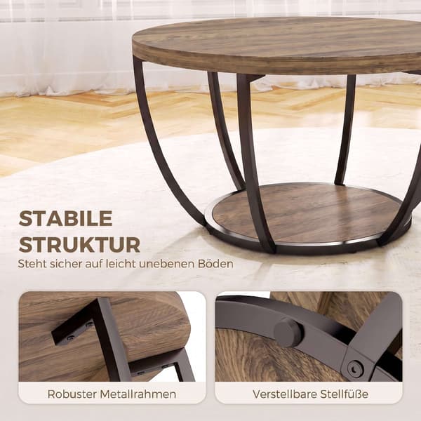 Sofabord med 2 niveauer, 80x80x43,8 cm, brun/sort