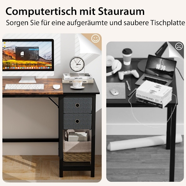 140 cm langt skrivebord med 2 skuffer & høretelefonkrog & opbevaringsrum computerbord