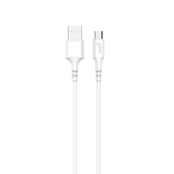 GEAR-latauskaapeli MicroUSB–USB-A 3 m:n valkoinen pyöreä kaapeli
