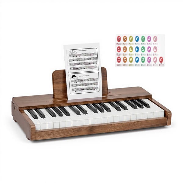 Børneklaverkeyboard, 37-tangenters træ, dobbelt effekt, valnød