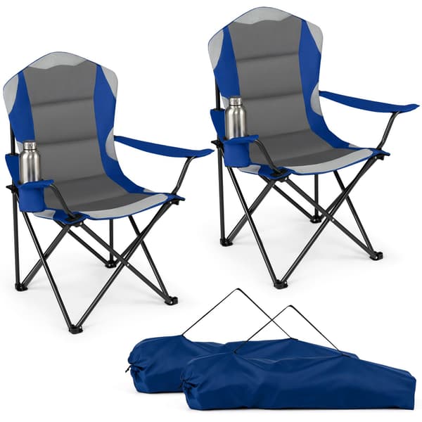 Hopfällbara campingstolar med mugghållare, 2-pack – Marinblå
