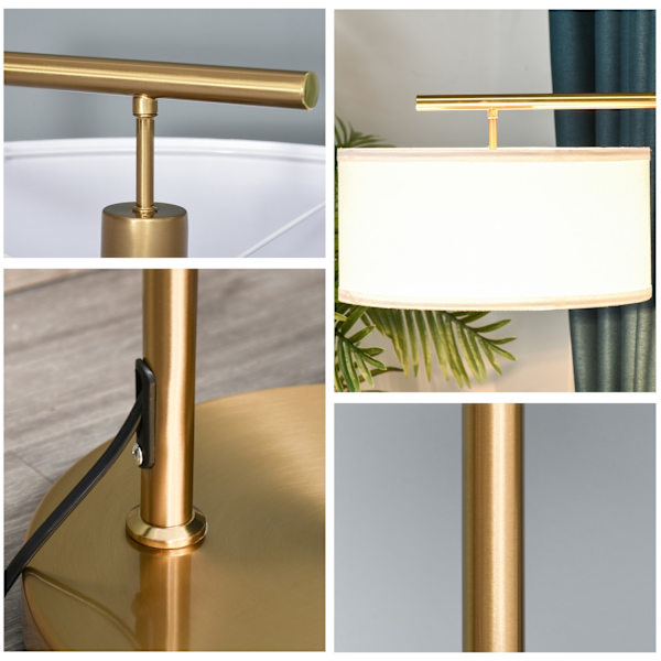Golvlampa Golvlampa E27 Sockel För Vardagsrum Sovrum Kontor Metall Stål Linne Guld + Vit 47 X 37 X 153 Cm