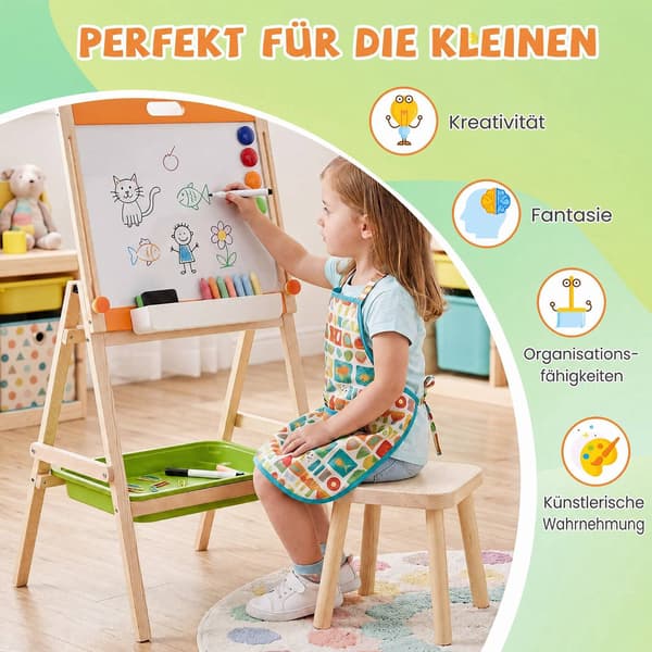 2-i-1 børnekunststaffeli med magnetisk whiteboard og tavle