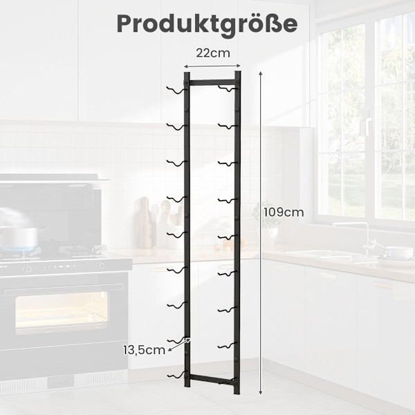Vinreolvæg til 9 vinflasker metalflaskeholder 22 x 13,5 x 109 cm sort