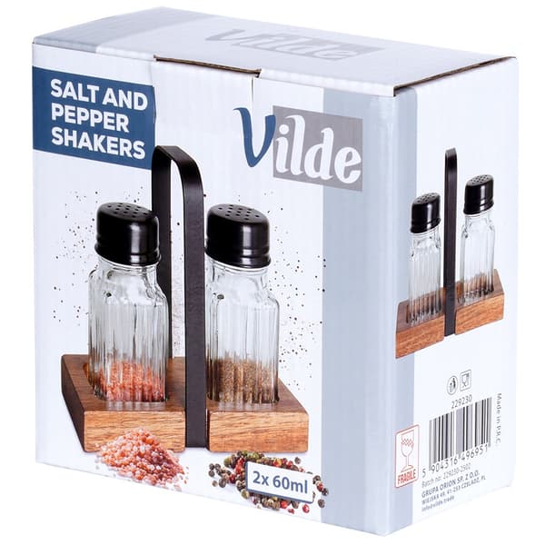 Salt och peppar shakers med stativ, 3-delad set