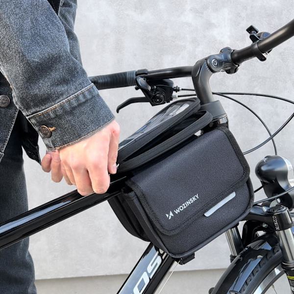 Cykelrammetaske, cykeltaske, vandtæt telefontaske, 1,5l, sort