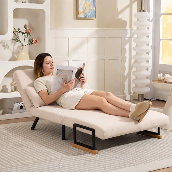 Konvertibel sammetsbäddsoffa med kuddar, beige