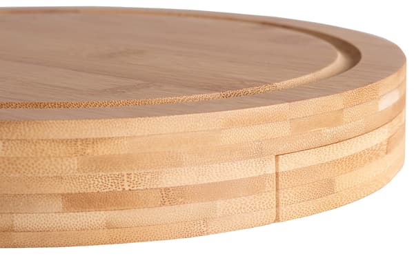 Bambus ostebræt med skuffe og bestik, 25 cm