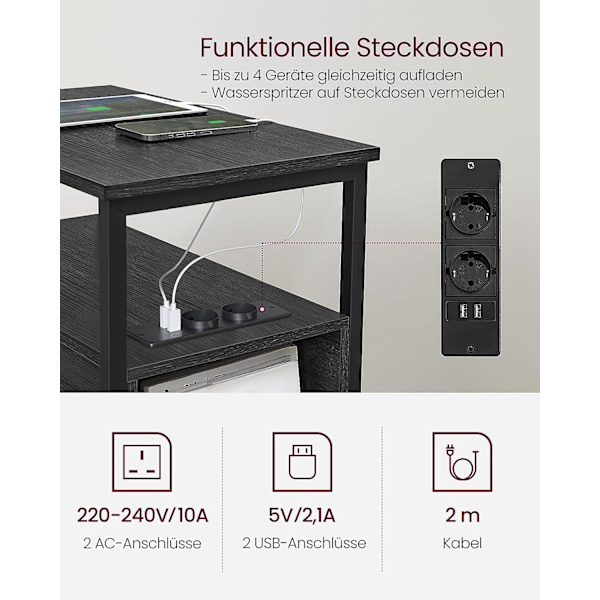 Rustikt sidebord med indbygget Power Strip og opbevaring