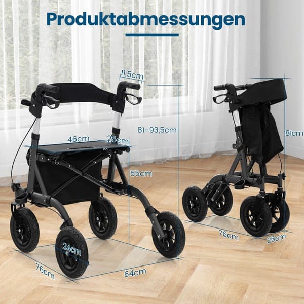 Let foldbar rollator med sæde, 136 kg kapacitet
