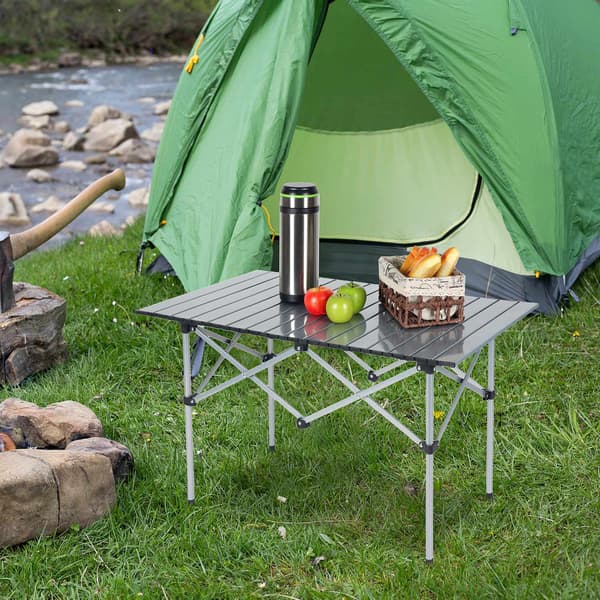 Vikbart campingbord i stål med bärväska
