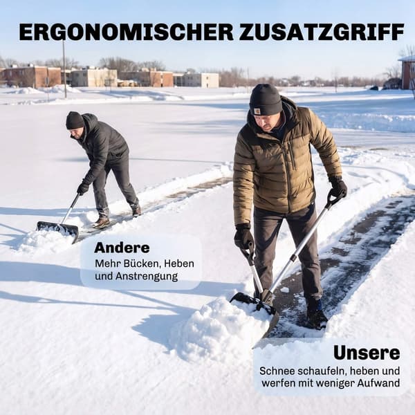 Ergonomisk sneskovl med 45 cm bredt plastblad
