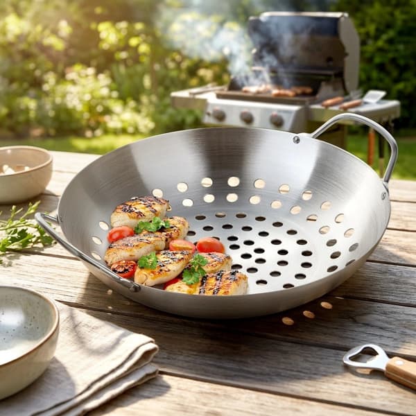 Grönsaksgrillkorg i stål, perforerad, 28 cm