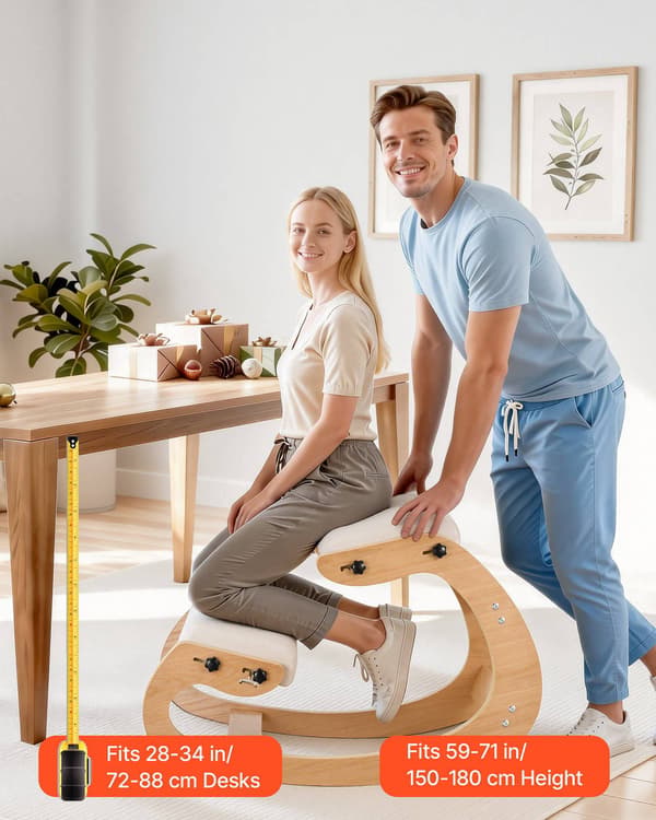 Ergonomisk knäböjstol – justerbar höjd, träram
