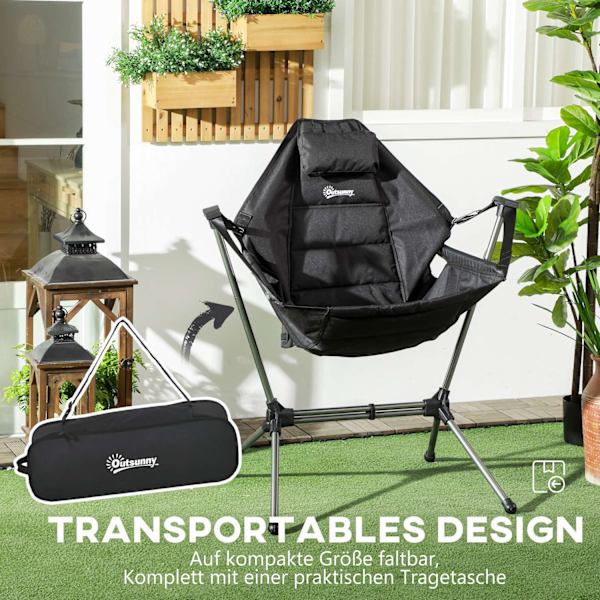 Hammock Camping Chair Sammenklappelig Havestol Op Til 120 Kg, Oxford, Sort