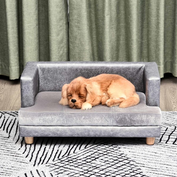 Hundesofa Komfortabel Kæledyrssofa Lavet Af Kunstlæder Og Kort Plys, Grå, 68X41X32Cm