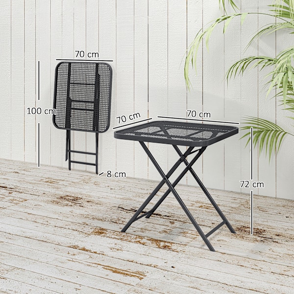 Fällbart trädgårdsbord 70 x 70 cm, väderbeständigt balkongbord, fällbart stålbord med utskuren design, utematbord, fyrkantigt sidobord, uteplatsbord f