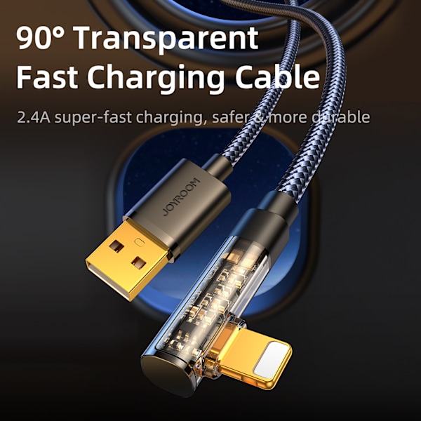 Vinklad kabel för iPhone USB-A - Ligtning 2,4A 1,2m blå