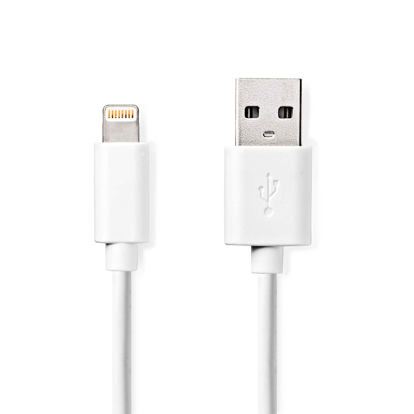 Lightning Kabel | USB 2.0 | Apple Lightning 8-pin | USB-A Han | 480 Mbps | Nikkelplateret | 3.00 m | Runde | PVC | Hvid | Label
