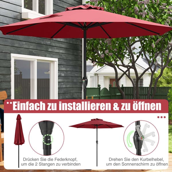 Terrasseparasol 250 cm med håndsving, 8 ribber, bordeaux