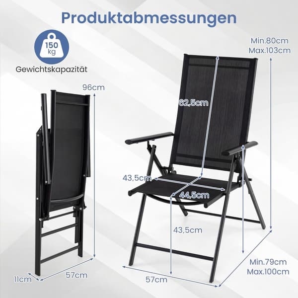 2-delte foldbare havestole, justerbar ryglæn, sort